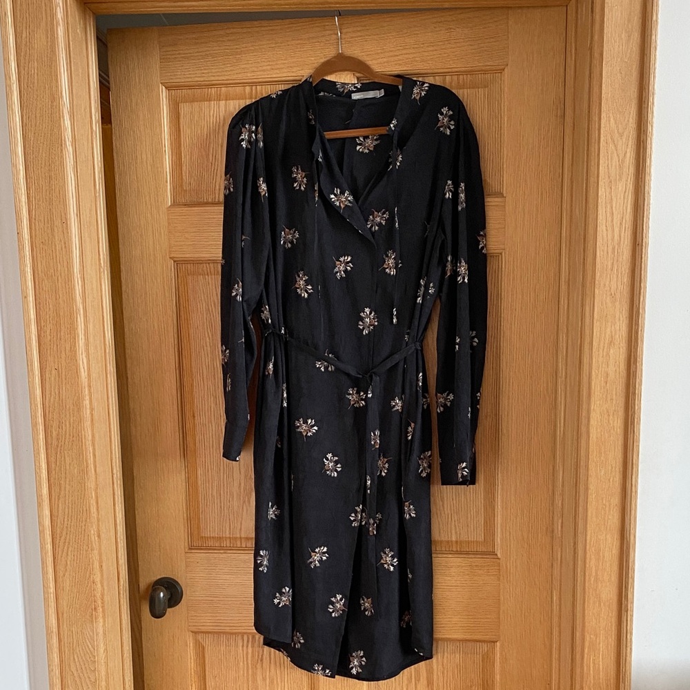 Vince Black Floral Long Sleeve Dress